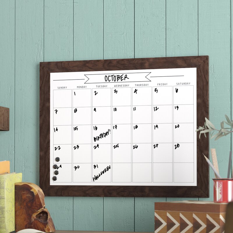 Union Rustic Framed Monthly Write On Calendar Wall Mounted Dry